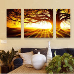 3 Panel Sunset Tree Landscape Home Art