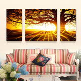 3 Panel Sunset Tree Landscape Home Art