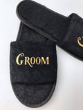 personalize black groom party spa slippers