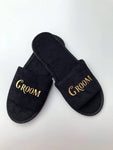 personalize black groom party spa slippers